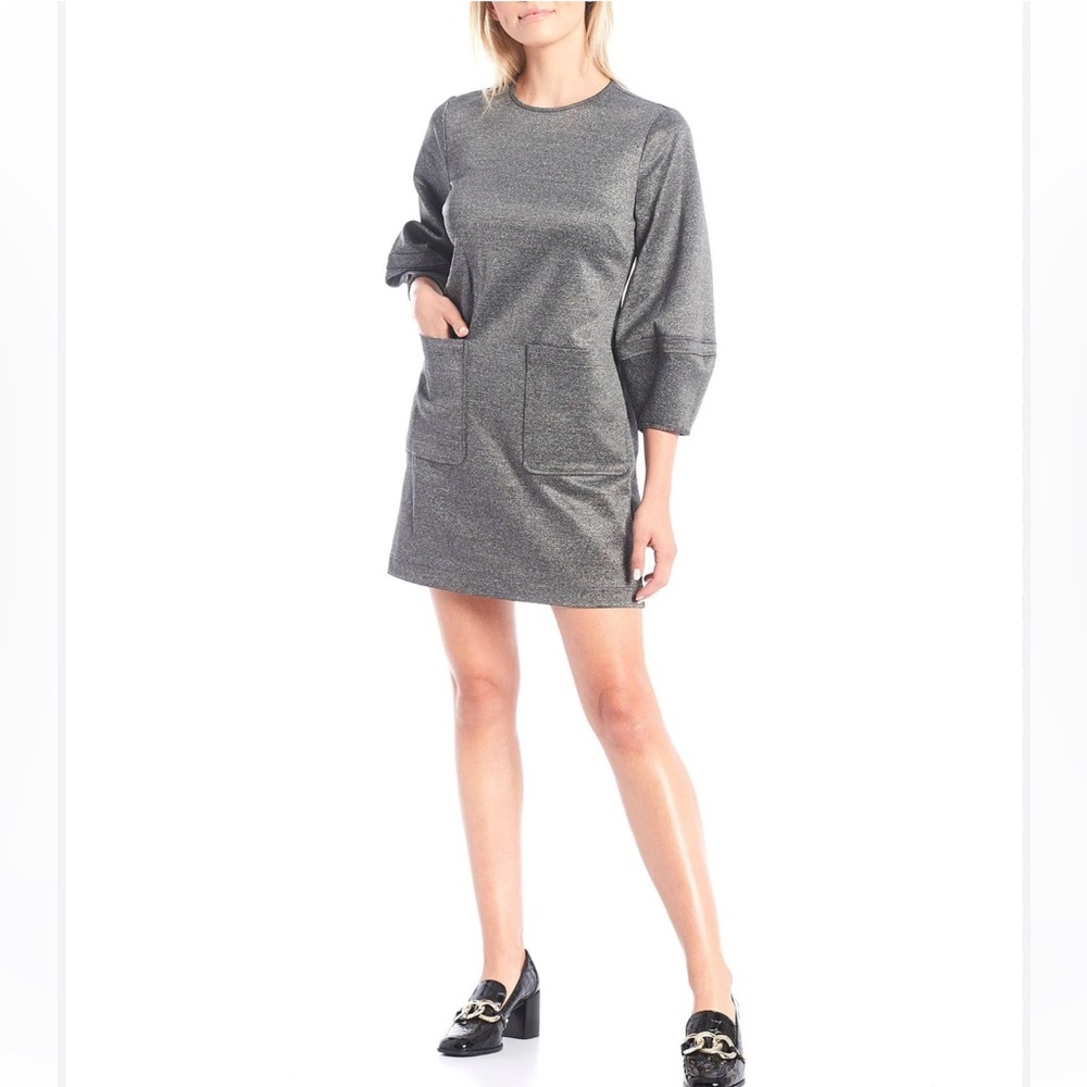 LDT Grace Women Mini Dress Faith Scuba Lantern Balloon Sleeve Pockets Shift SZ 4